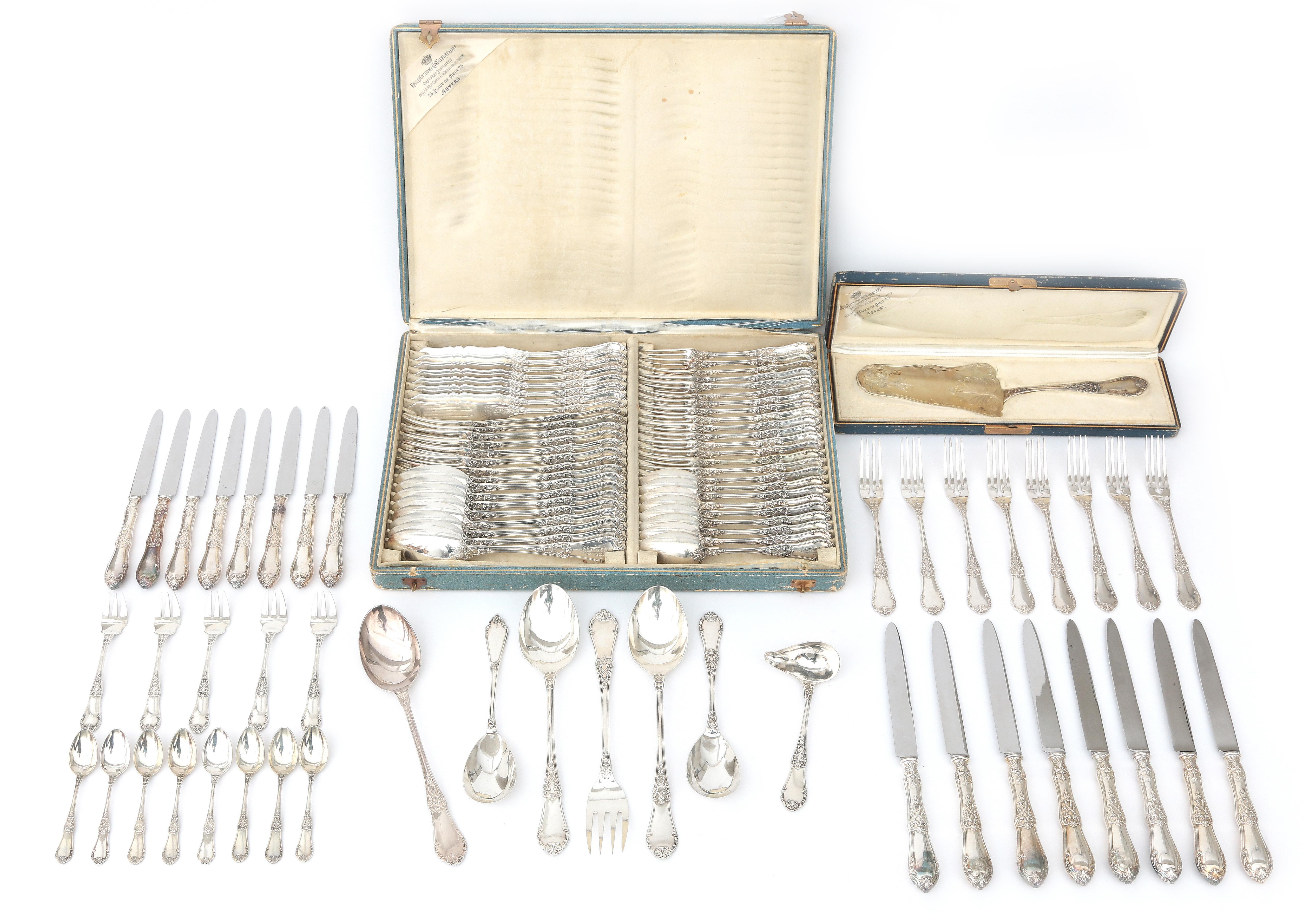 A comprehensive Belgian silver cutlery set, Wolfers, Brussels