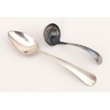A Dutch silver sauce ladle and vegetable spoon.