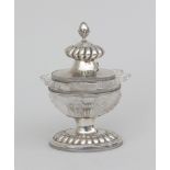 A silver mounted crystal mustard pot, 1840.