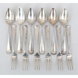 Six Dutch silver dessert spoons and forks, Haags lof.