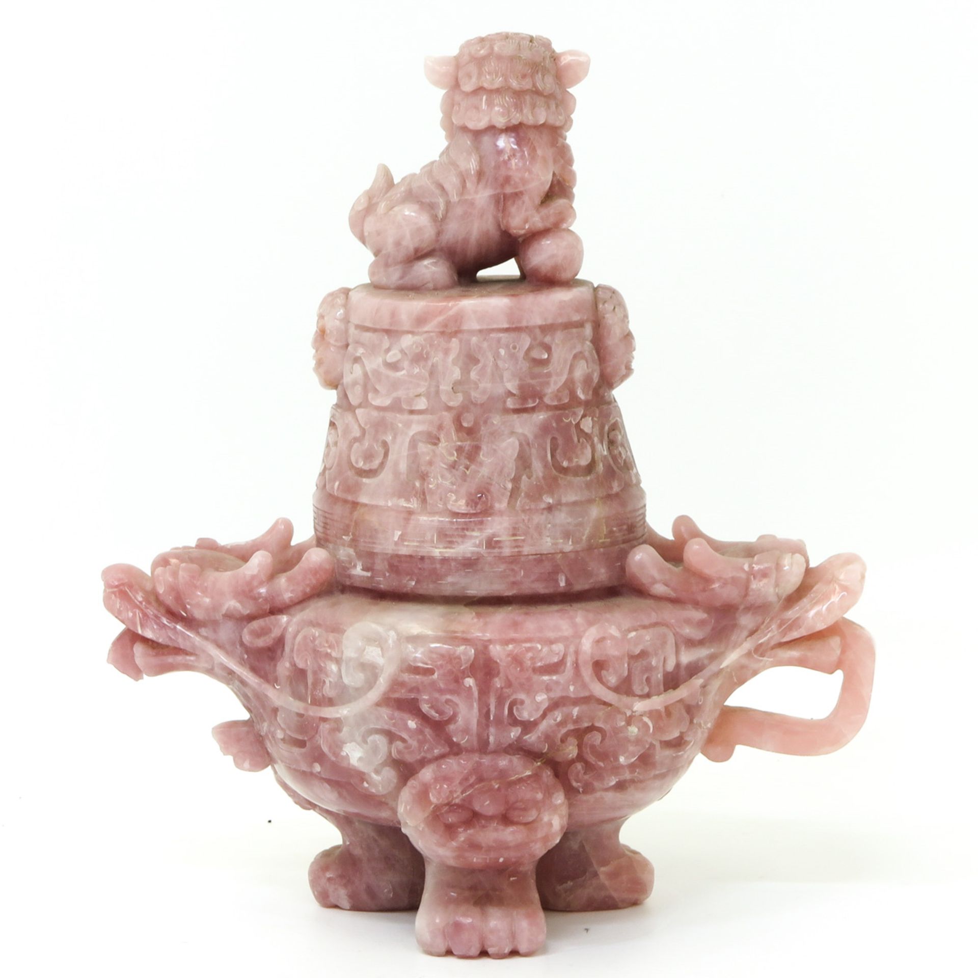 A Large Rose Quartz Censer and Cover - Image 3 of 10