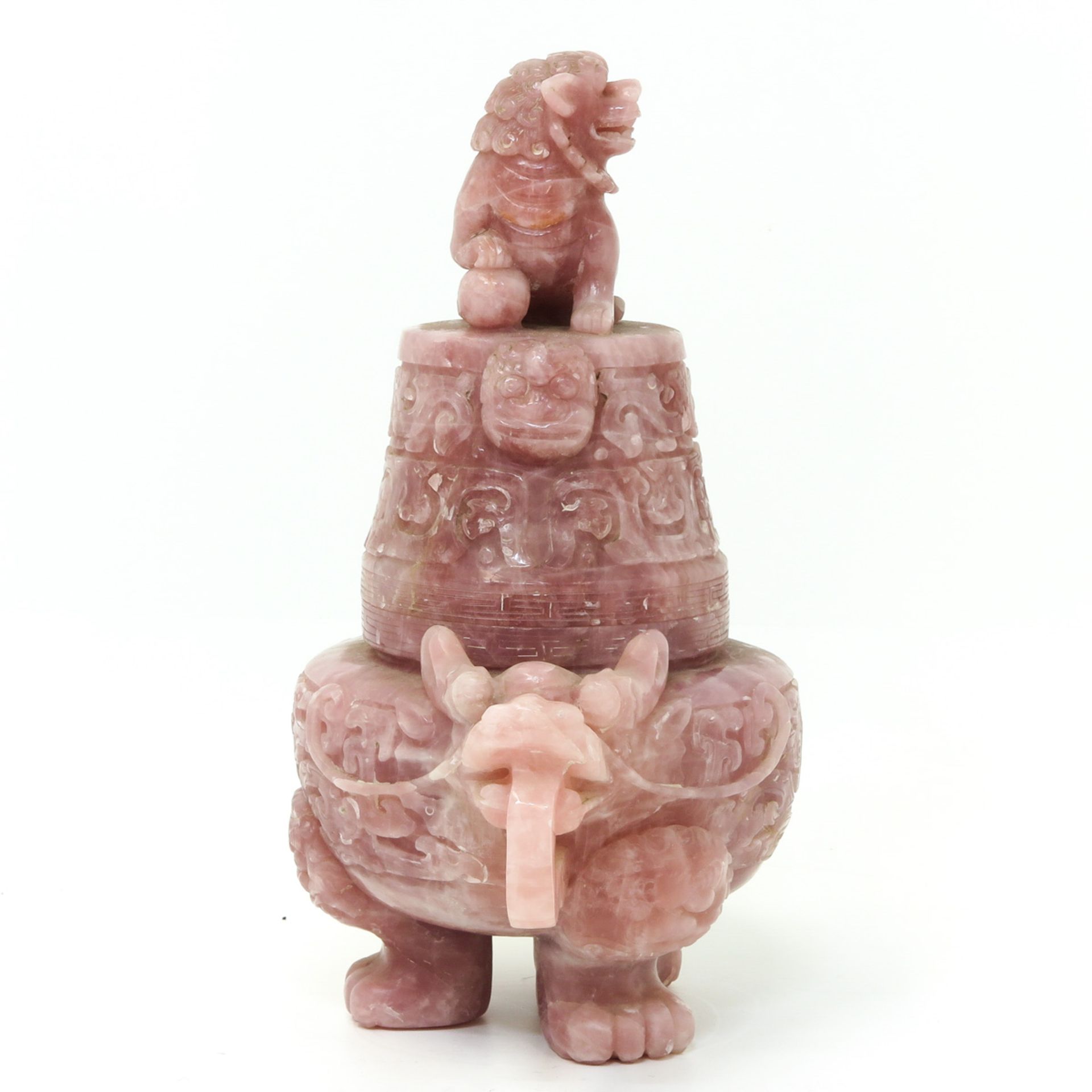 A Large Rose Quartz Censer and Cover - Image 4 of 10