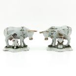 A Pair of 18th Century Delft Sculptures