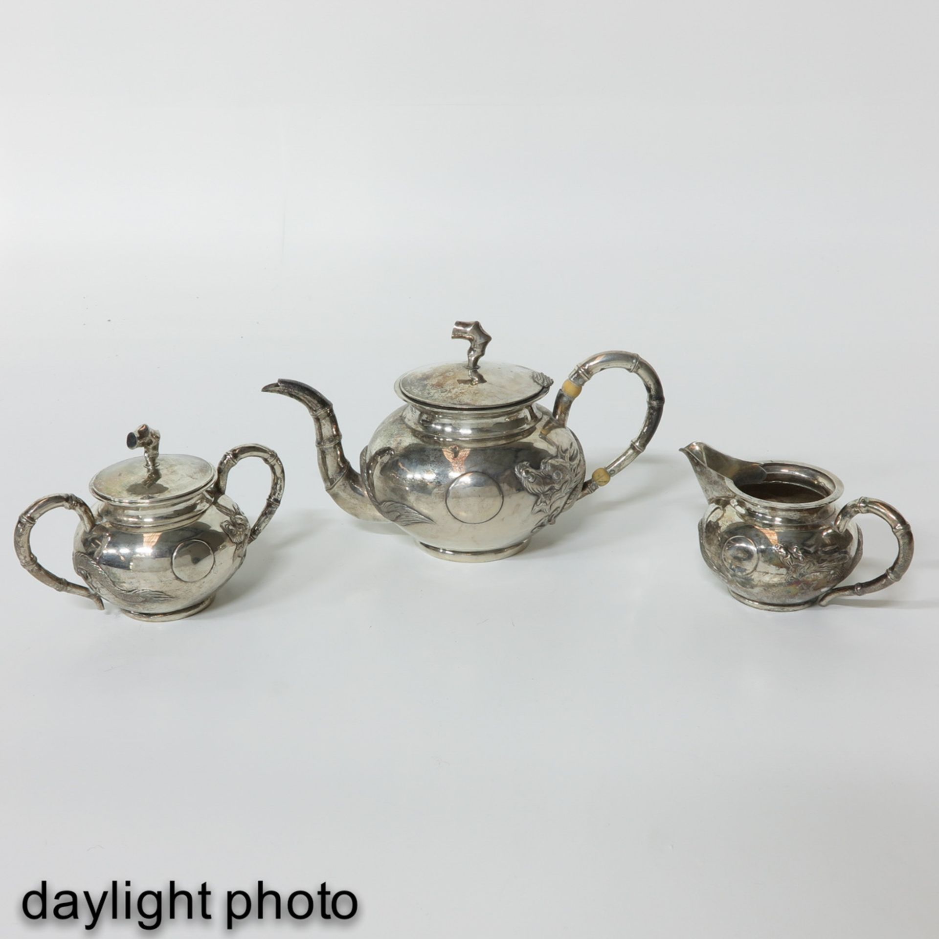 A 3 Piece Chinese Silver Tea Service - Image 7 of 10