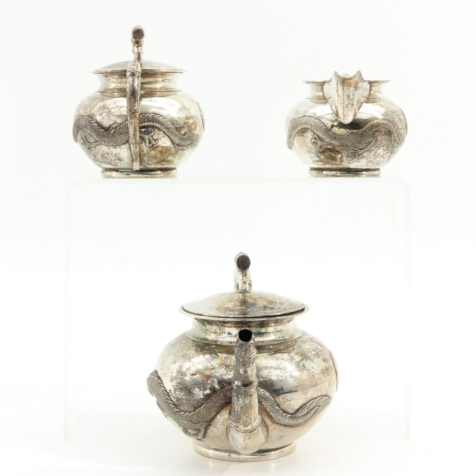 A 3 Piece Chinese Silver Tea Service - Image 4 of 10