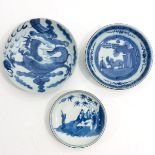 Three Small Blue and White Plates