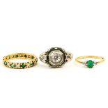 A Collection of 3 Diamond and Emerald Rings