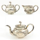 A 3 Piece Chinese Silver Tea Service