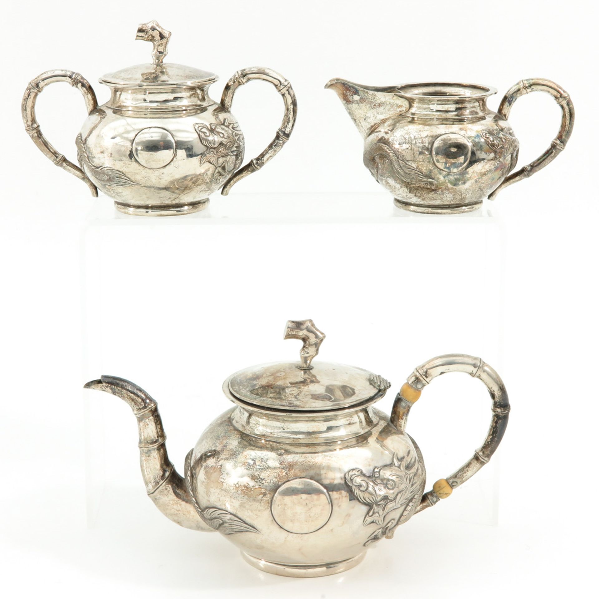 A 3 Piece Chinese Silver Tea Service