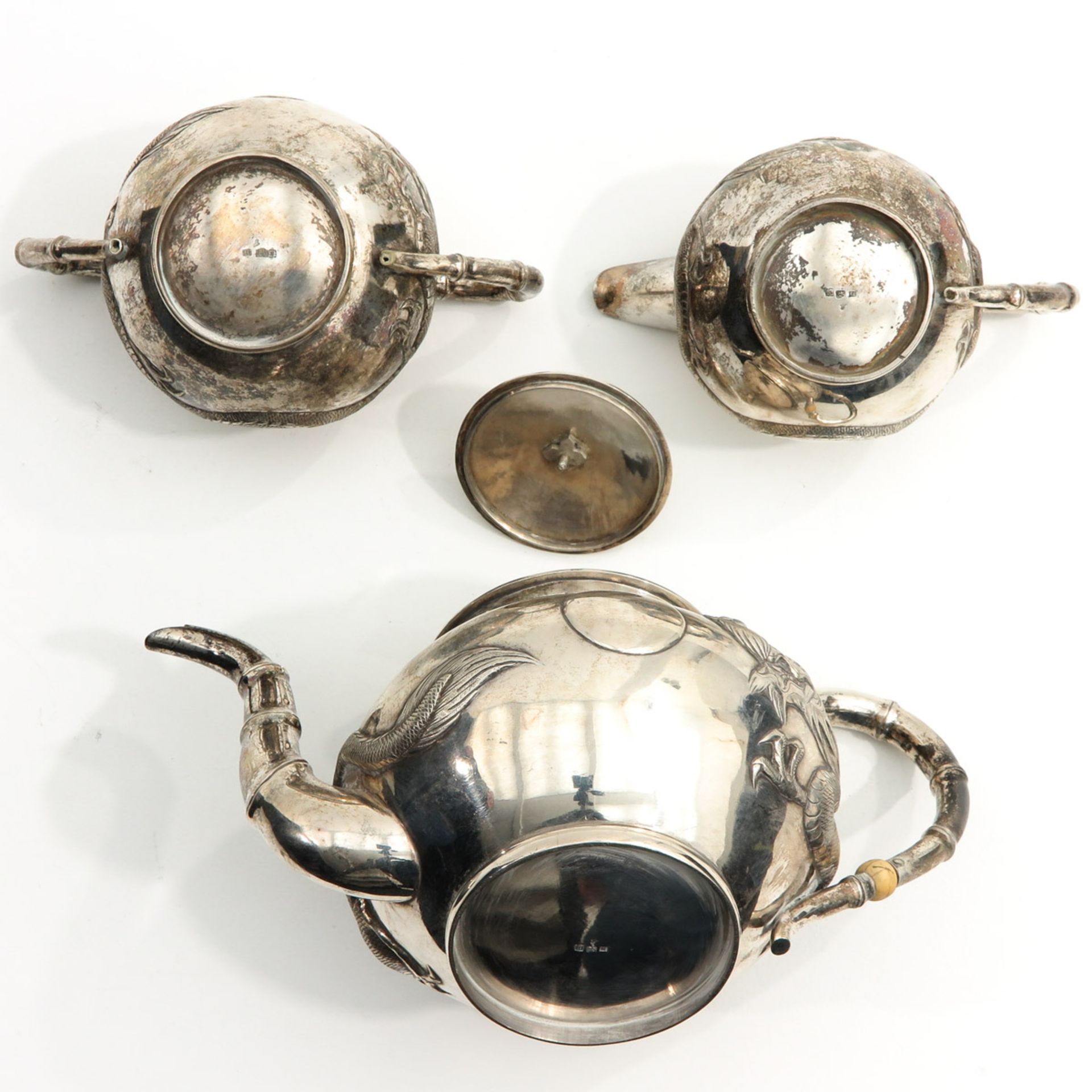 A 3 Piece Chinese Silver Tea Service - Image 6 of 10