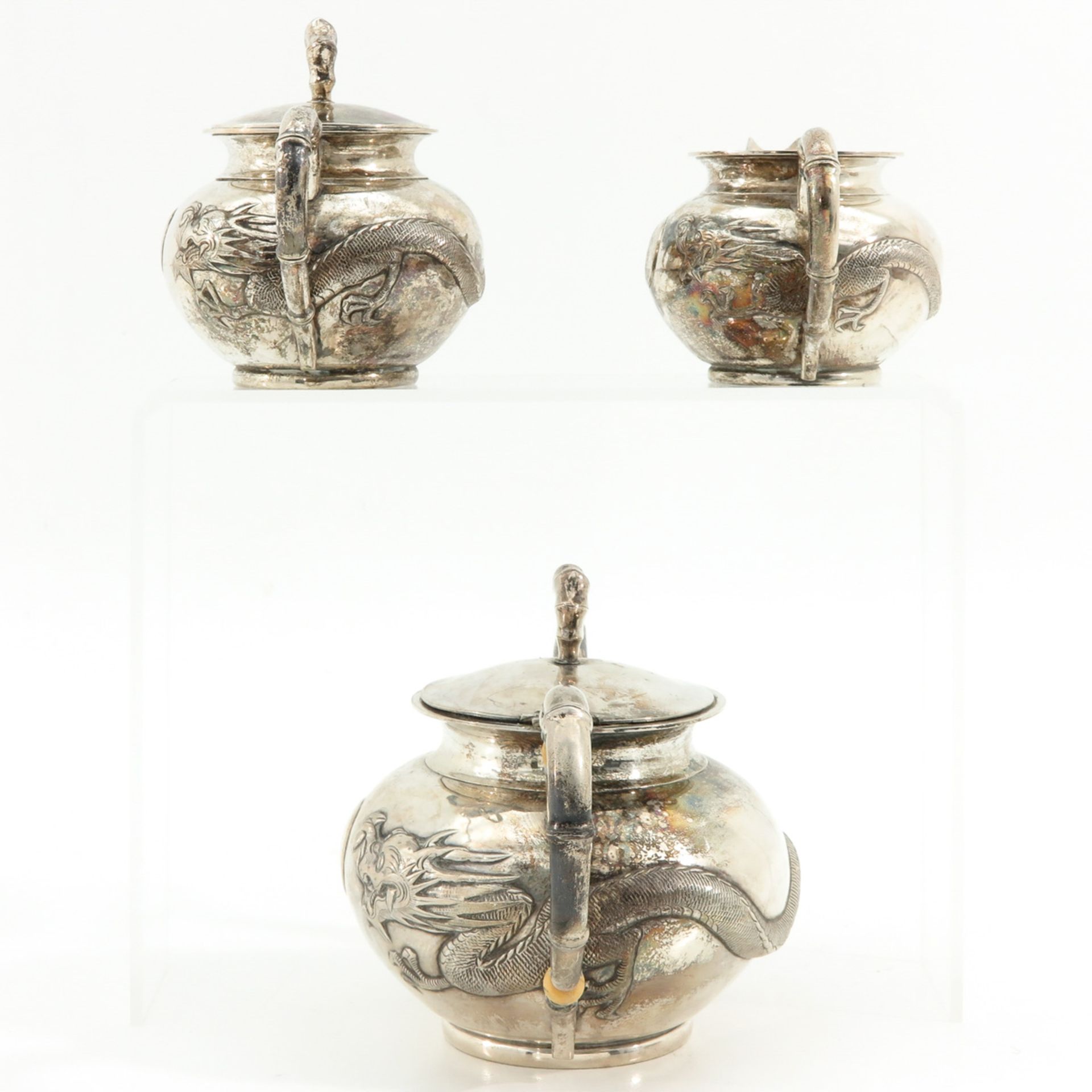 A 3 Piece Chinese Silver Tea Service - Image 2 of 10