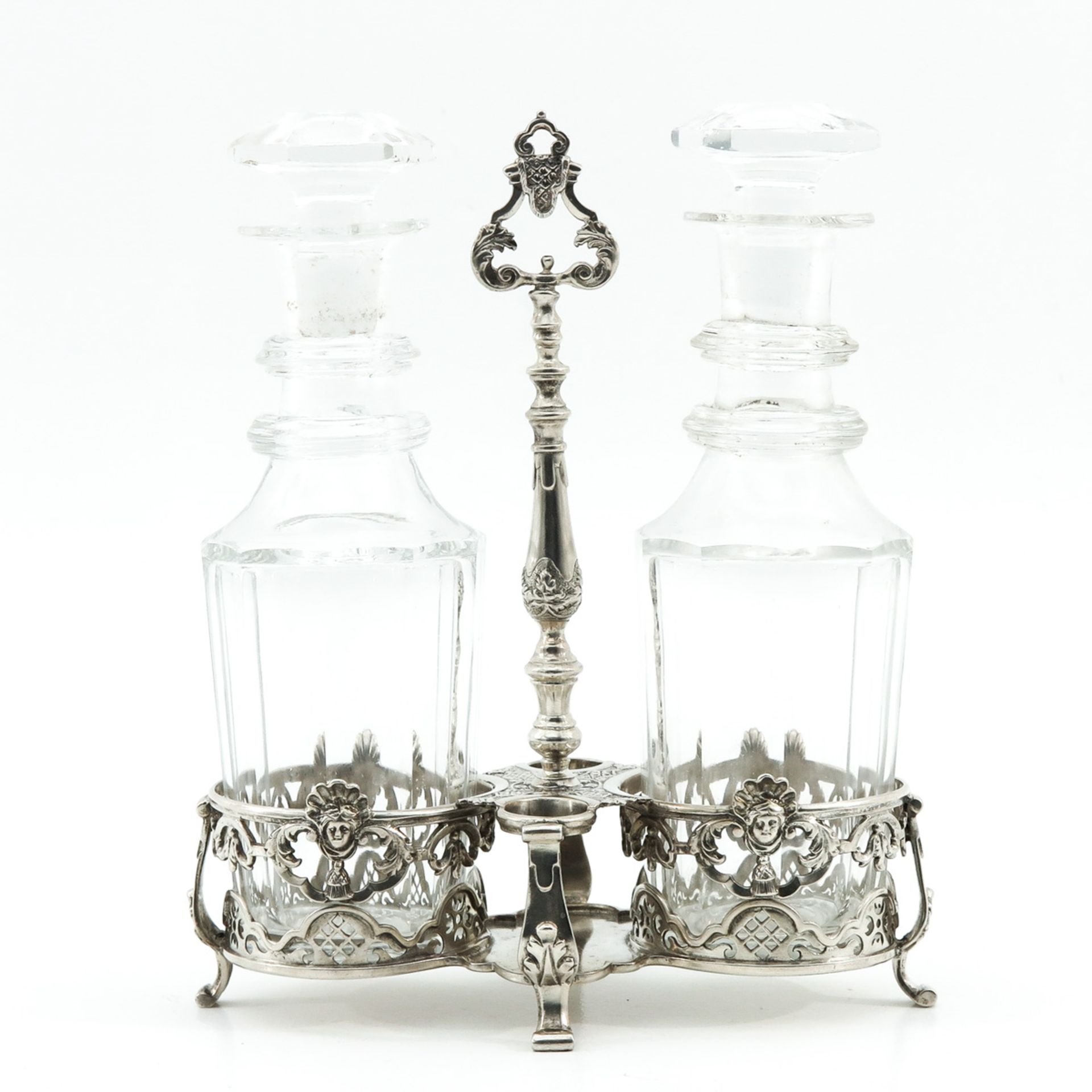 A Silver Oil and Vinegar Set