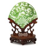 A Carved Jade Screen on Wood Stand