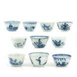 A Collection of 10 Blue and White Cups