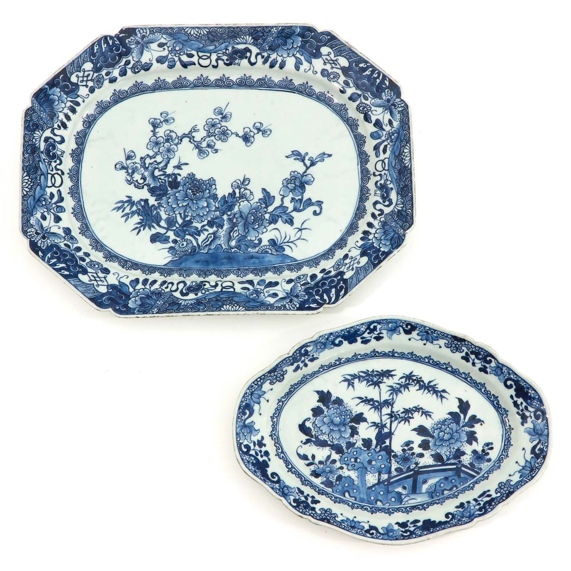 A Lot of 2 Blue and White Serving Trays