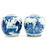 A Lot of 2 Blue and White Ginger Jars