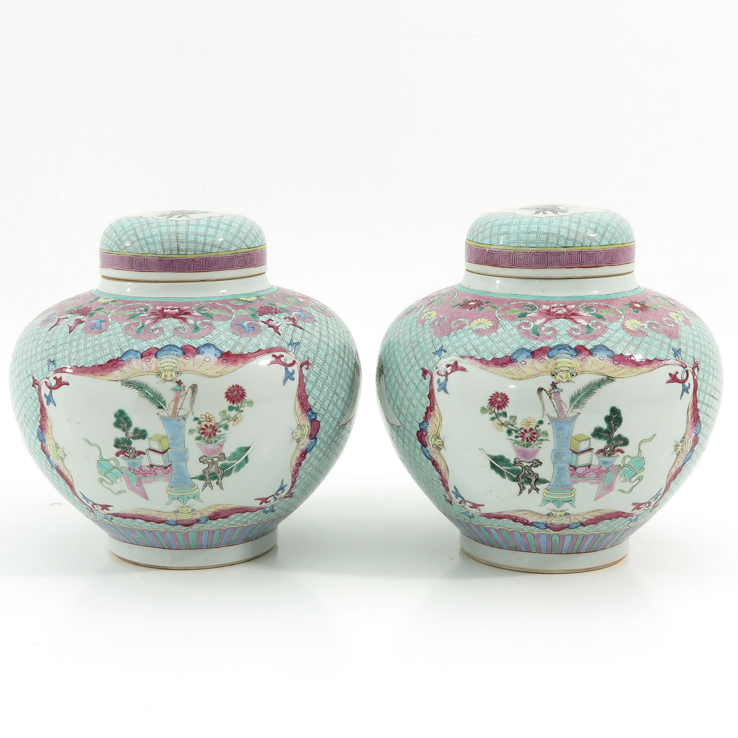 A Pair of Famille Rose Ginger Jars