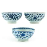 A Series of 3 Blue and White Bowls