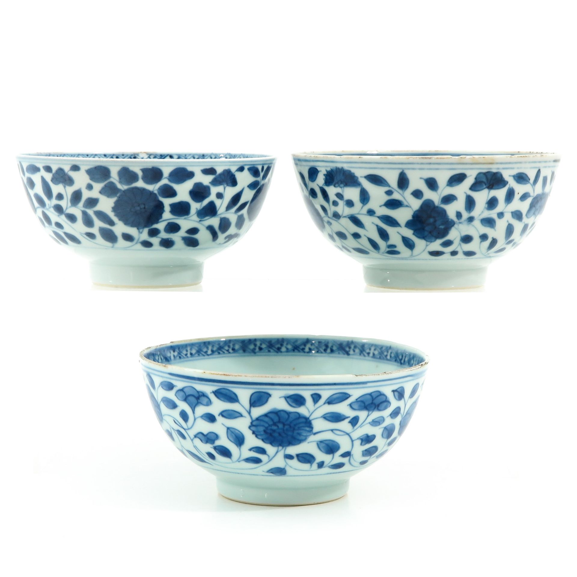 A Series of 3 Blue and White Bowls