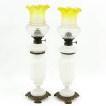 A Pair of 19th Century Opaline Oil Lamps