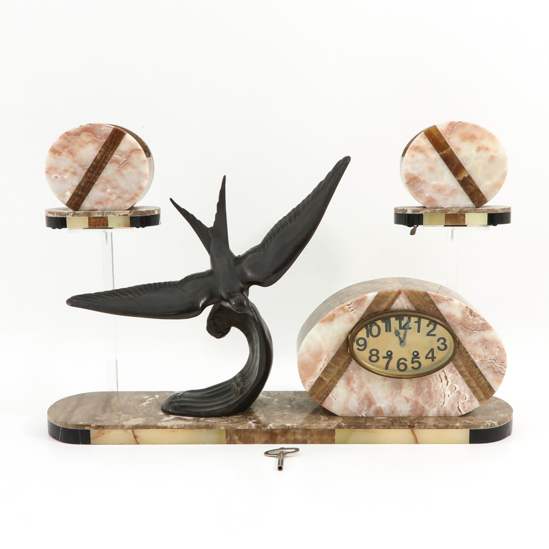 An Art Decor Period Clock Set Signed G. Franjou