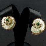A Pair of Diamond and Emerald Earrings