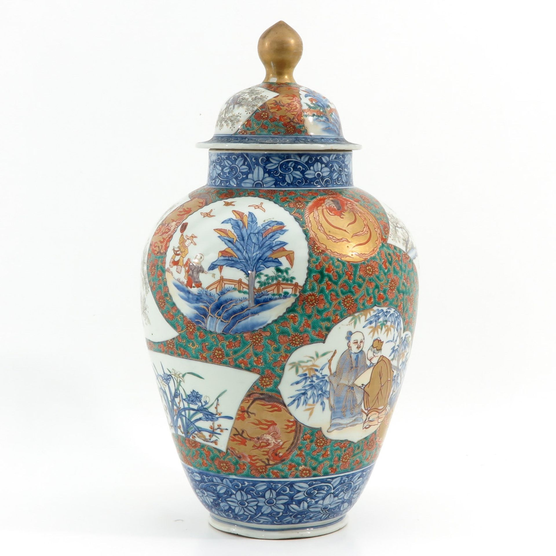 A Polychrome Decor Jar with Cover - Image 3 of 10