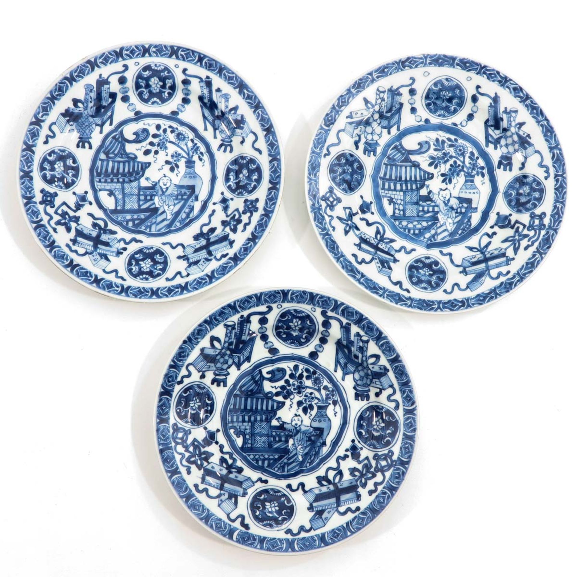 A Series of 3 Blue and White Plates