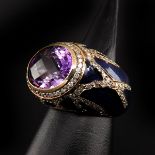 A Ladies 14KG Amethyst and Diamond Ring