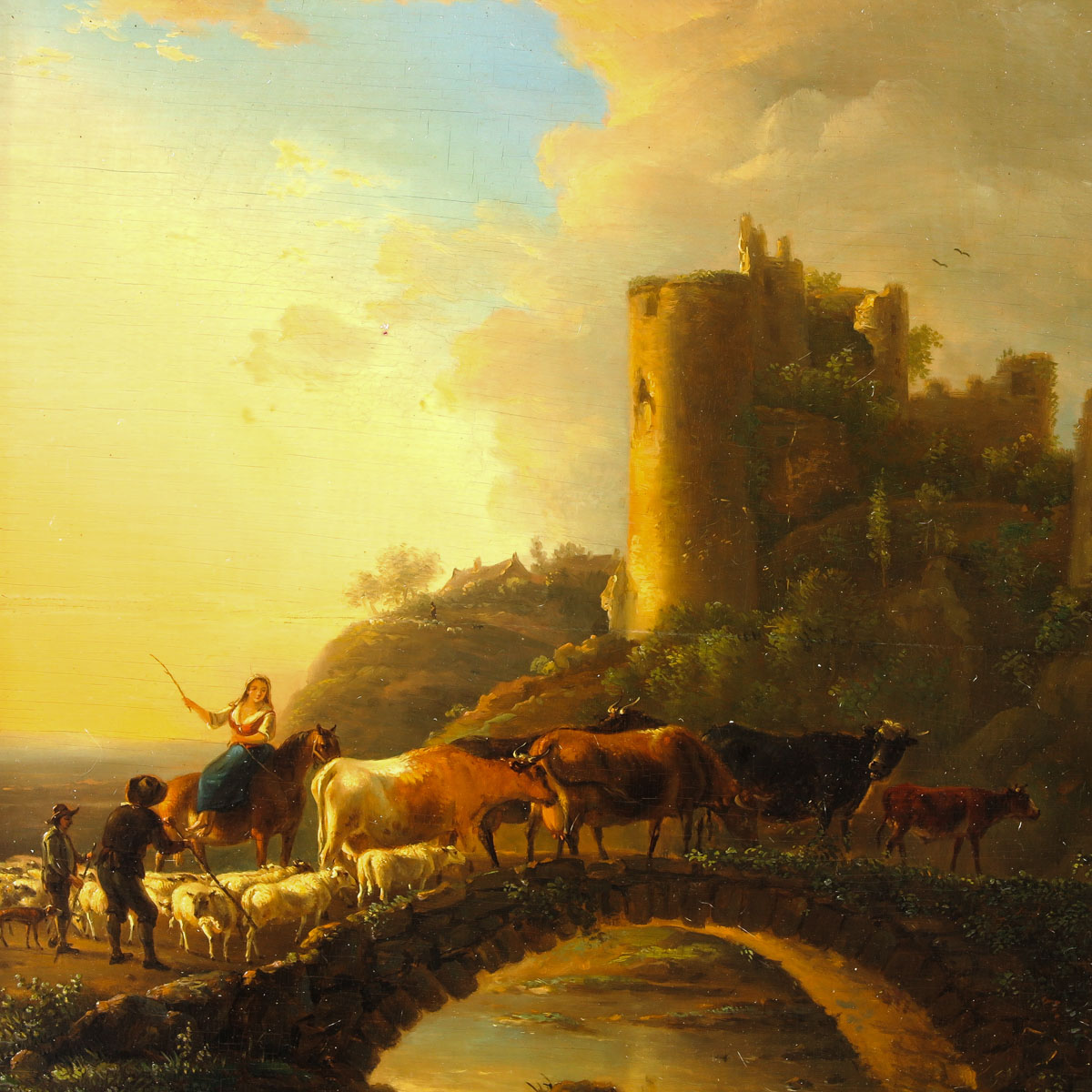 An Oil on Panel Depicting Landscape with Shepherd - Image 3 of 5