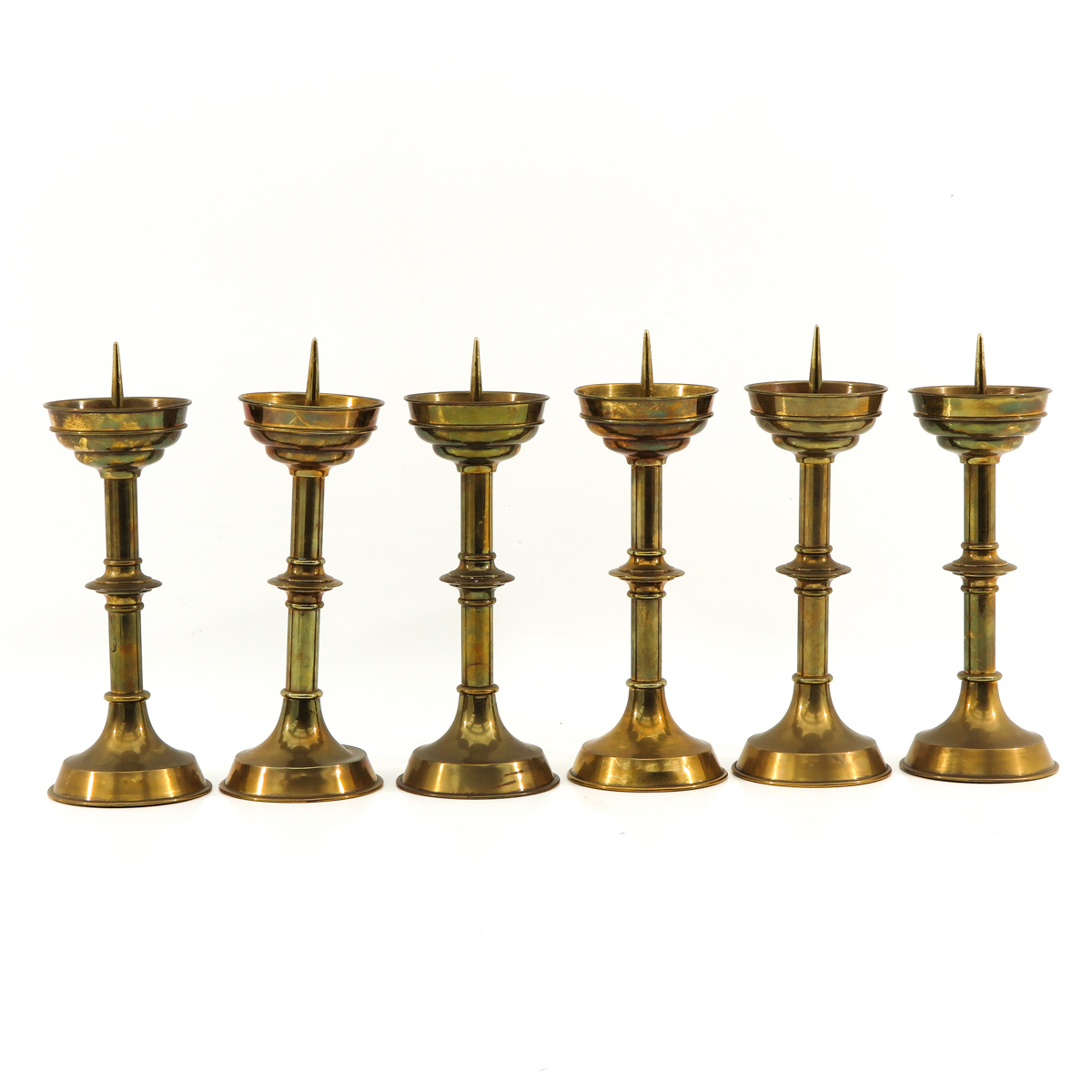 A Set of 6 Yellow Copper Altar Candlesticks - Image 2 of 8