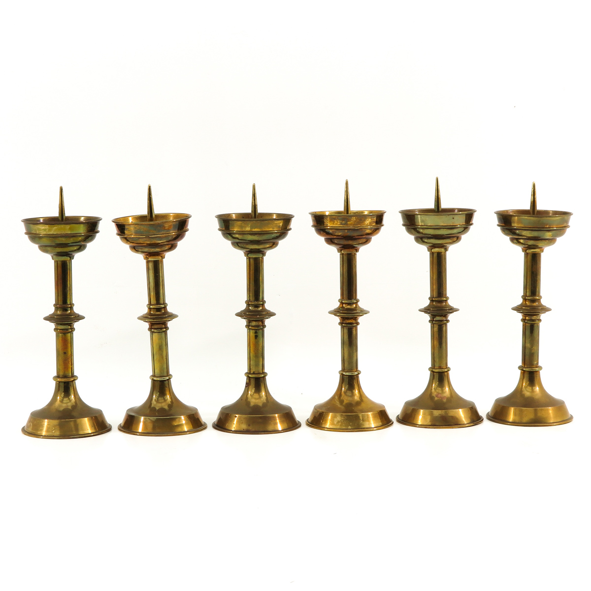 A Set of 6 Yellow Copper Altar Candlesticks - Image 3 of 8