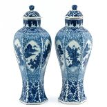 A Pair of Blue and White Vase with Covers