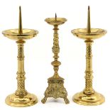 A Lot of 3 Brass Altar Candlesticks