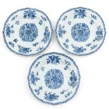 A Series of 3 Blue and White Plates