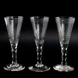 A Set of 3 19th Century Cut Crystal Wine Glasses