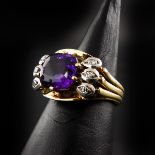 A Ladies 14KG Amethyst and Diamond Ring