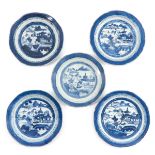 A Series of 5 Blue and White Plates