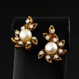 A Pair of 18KG Pearl and Diamond Earrings