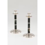 A pair of candle standsPlain silver and hardstone Modernistic design Eagle hallmark 925/1000 (19