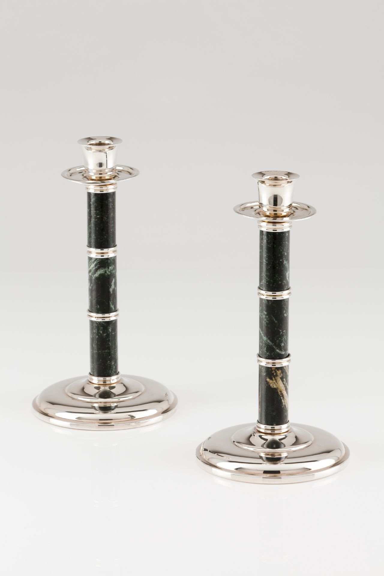 A pair of candle standsPlain silver and hardstone Modernistic design Eagle hallmark 925/1000 (19