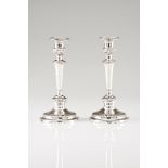 A pair of candlestandsPortuguese silver , 19th century Neoclassical decoration, turned shaft wit