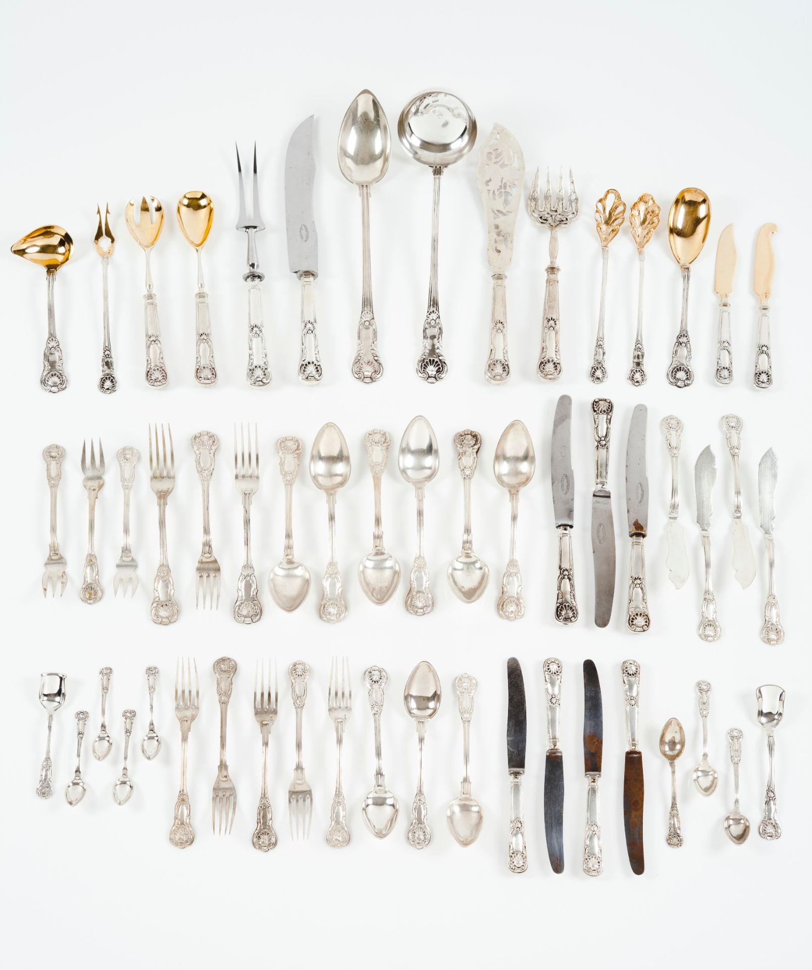 A twelve cover cutlery setPortuguese silver Raised foliage and shell decoration to handles Meat, - Image 3 of 3