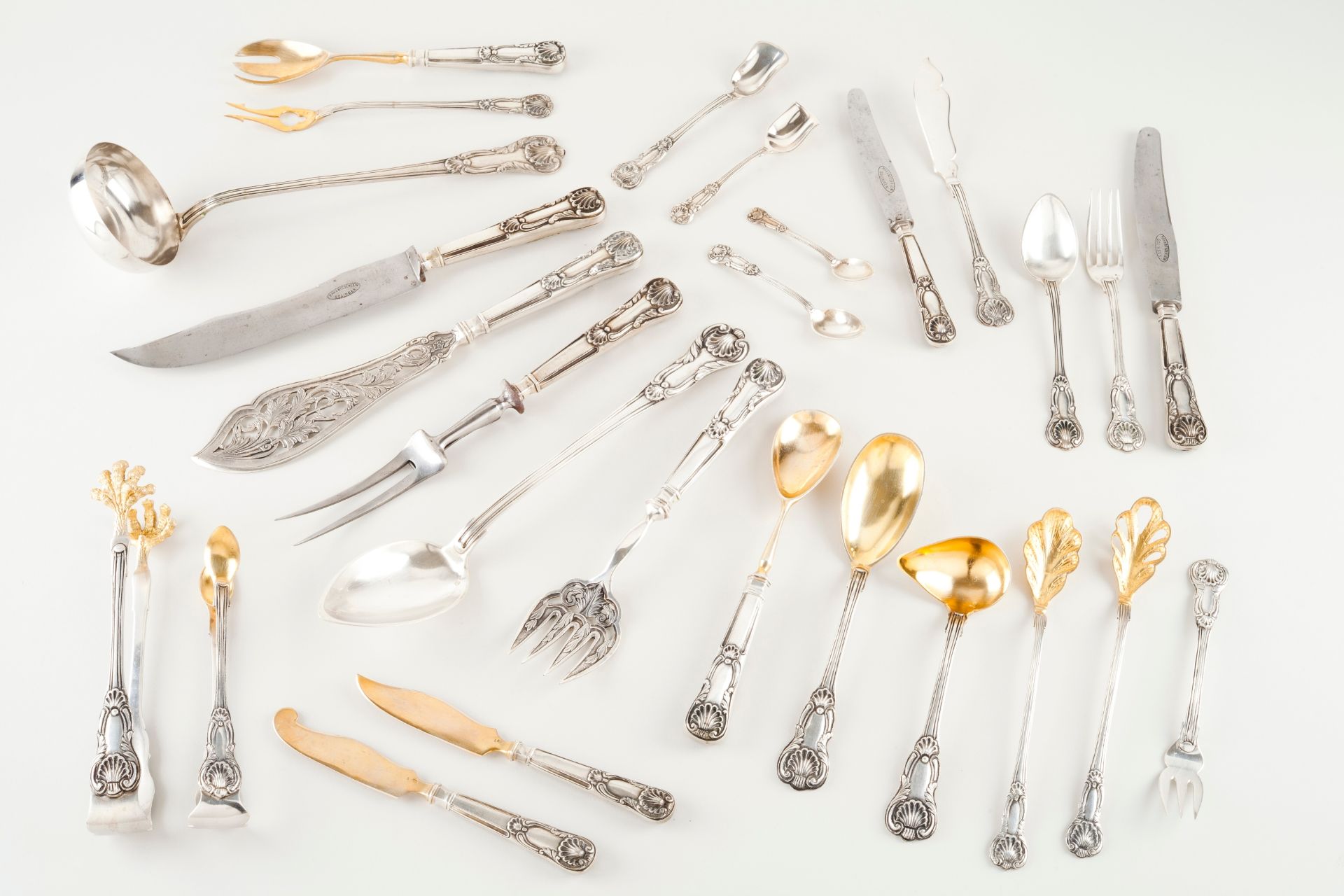 A twelve cover cutlery setPortuguese silver Raised foliage and shell decoration to handles Meat, - Image 2 of 3