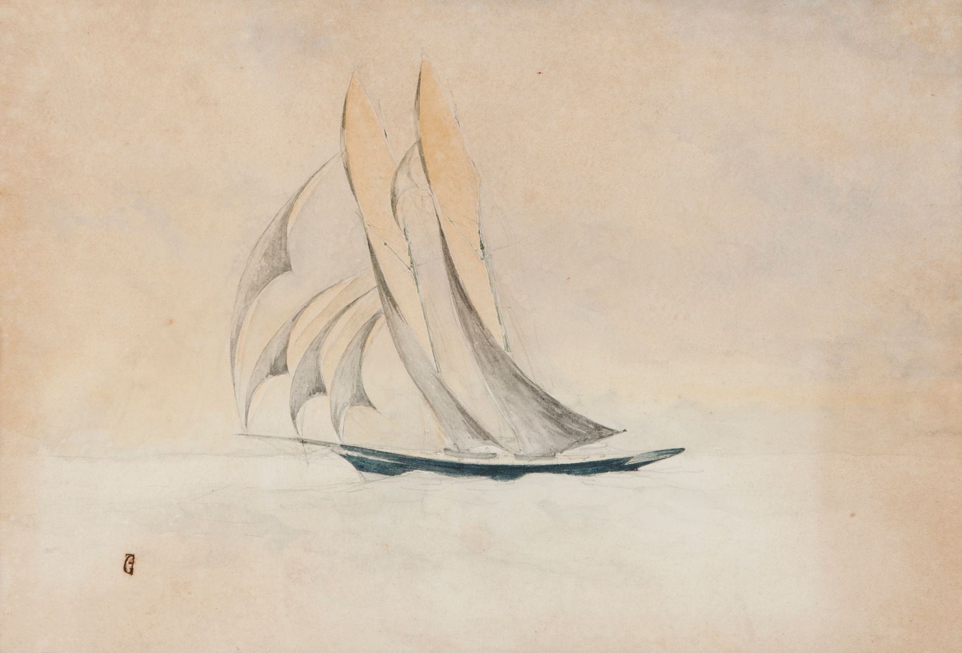 Rei D. Carlos (1863-1908)A sailboatWatercolor and charcoal on paper SignedBy family traditio