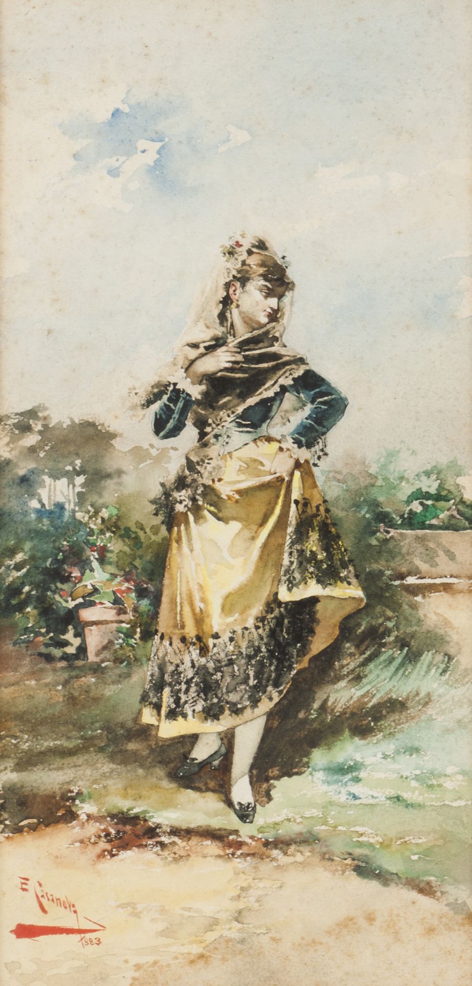 Enrique Casanova (1850-1913)Spanish womanWatercolour on paper Signed and dated 188334x17