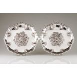 A pair of suspending salversSilver Raised central rose decoration, scalloped and grooved lip eng