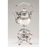 A kettle on stand and burnerPortuguese silver D.Maria style decoration of part fluted body of fo