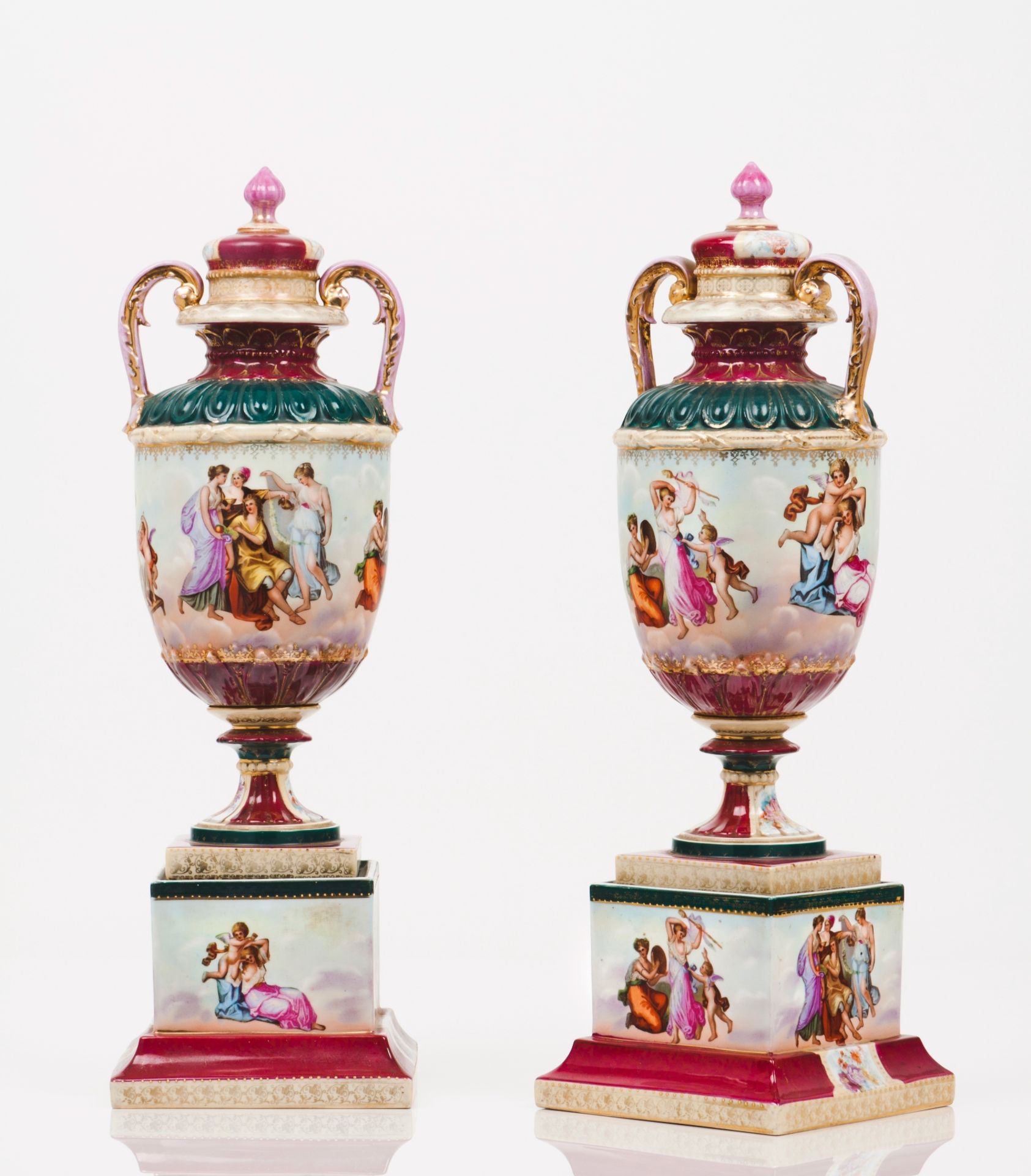 A pair of urns with covers