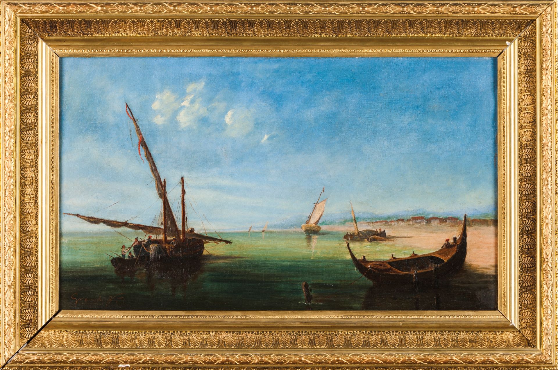 A Marine paintingOil on canvas Signed and datedNote to back referring the collection of King